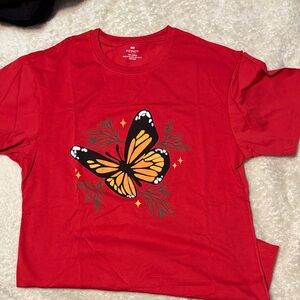 Red T-Shirt with Butterfly Design